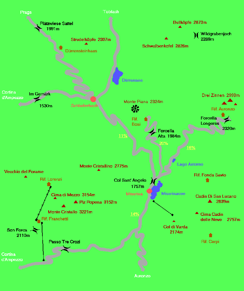 Karte Drei-Zinnen-Straße